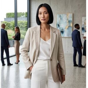 Quince Light Beige Linen-Blend Blazer